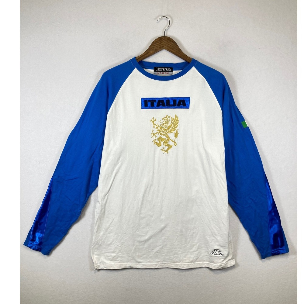 Y2K Vintage Kappa Mens Large White Blue Italia Griffin Raglan‎ Long Sleeve Shirt